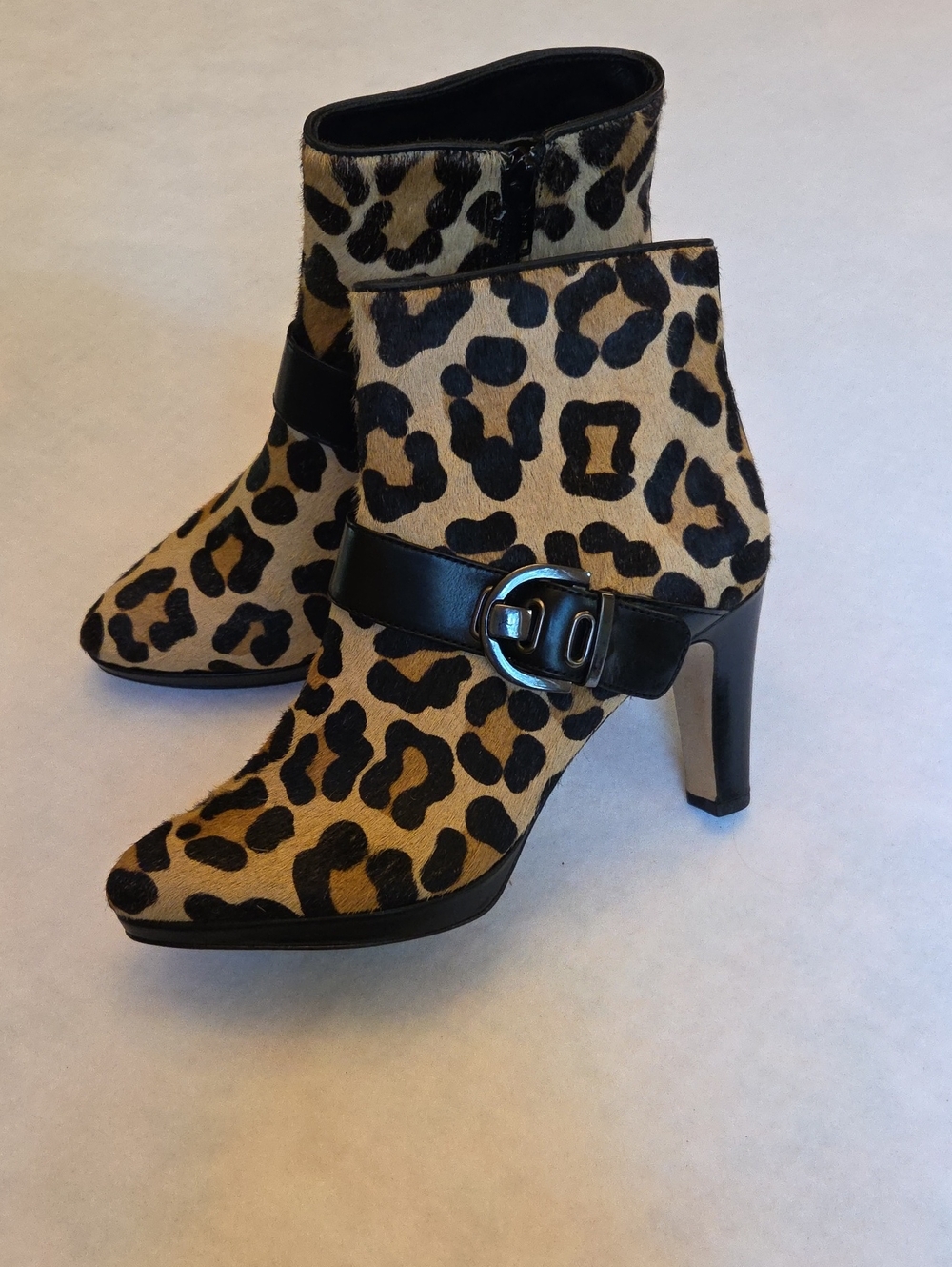Vaneli Leopard Print Calf Hair Ankle Booties with Black Buckle - Picture 1 of 9